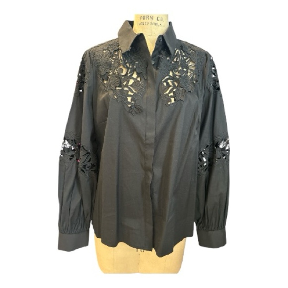 White House Black Market Elegant Black Lace Women's dress shirt. Size 14